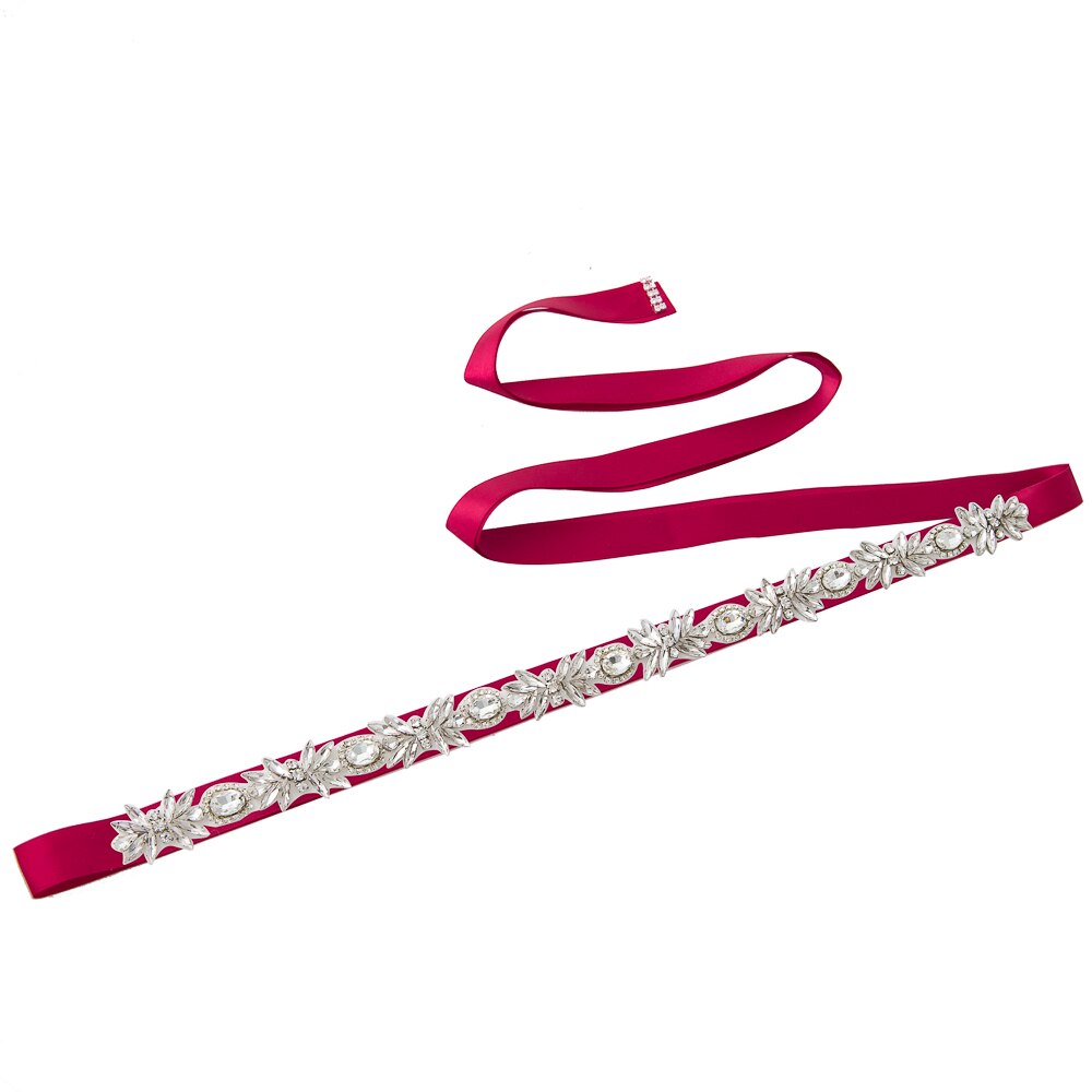 TRiXY S292 Sparkly Rhinestone Belt Wedding Dress Belt Sliver Crystal Bridal Sash Diamond Bridal Belt For Wedding Dress Accessory: wine red