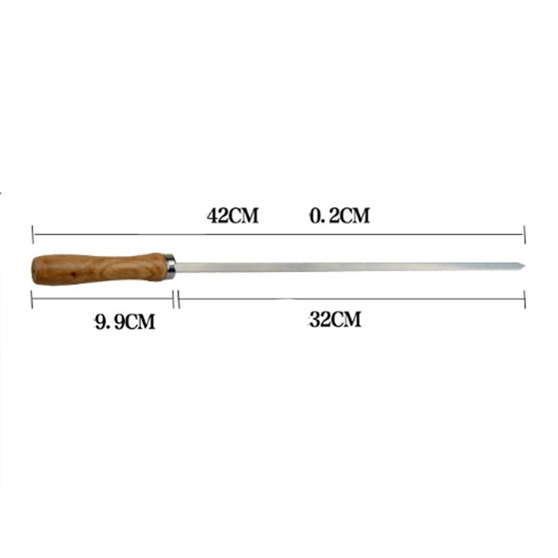 Kebab BBQ Stainless Steel Skewers with Wooden Handles Flat Reusable Metal Skewer Sticks with Storage Pouch 6Pcs