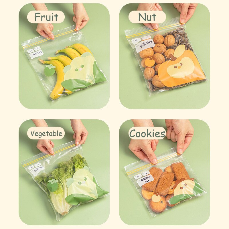 30/20/15pcs Reusable Fresh-keeping Bags Zipper Sealed Bag for Vegetable Fruit Storage Freezing Home Food Bags with Sealing Label