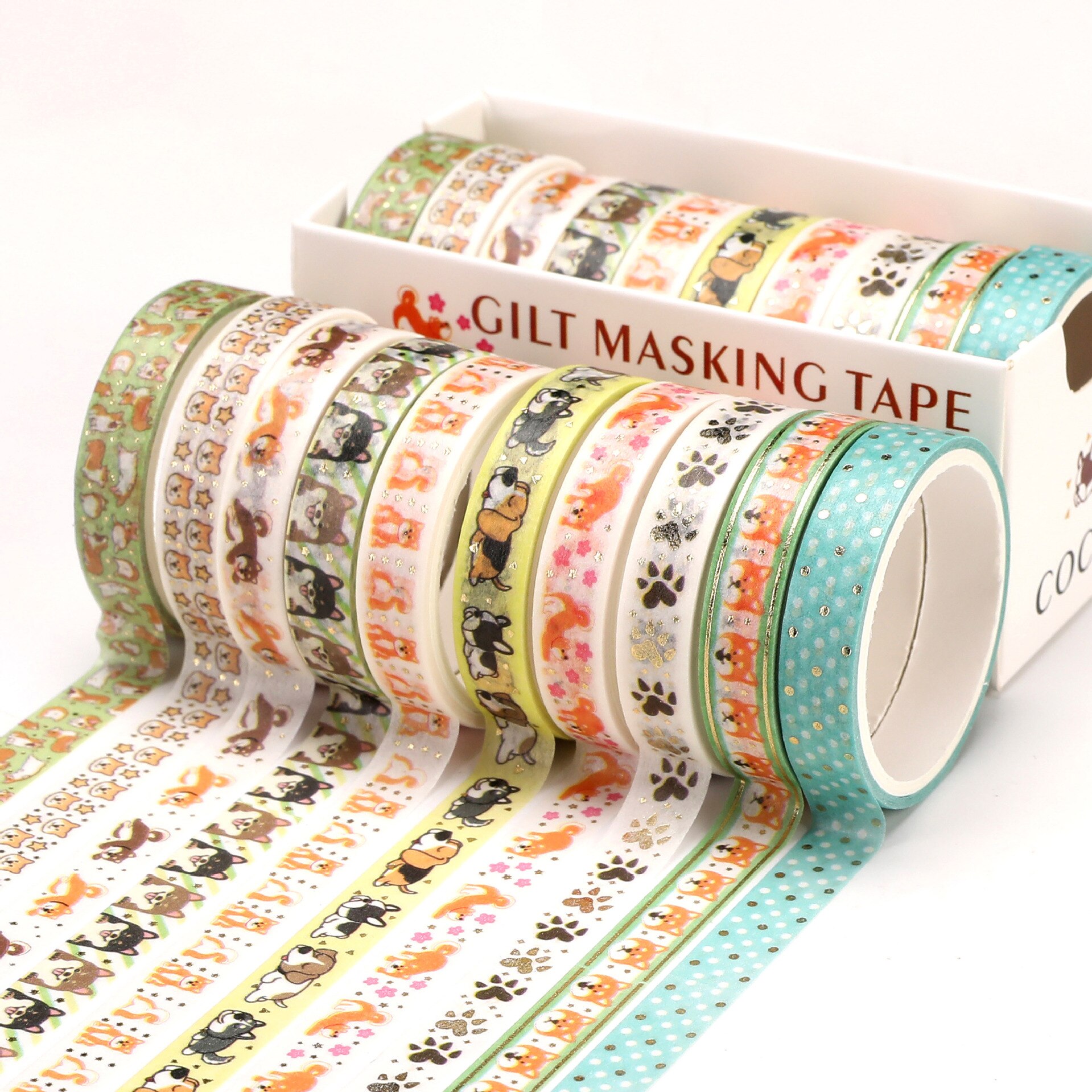 10 pcs cute cat dog Gold Foil Washi Tape set flower Adhesive Tape DIY Scrapbooking Sticker Label Masking tape