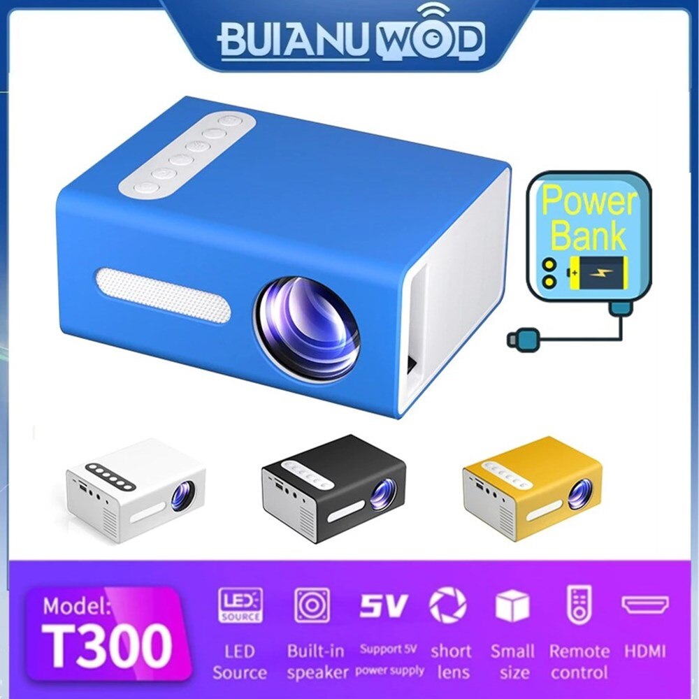 Buianuwod t300 led mini projetor 640x480 pixels suporta 1080p hdmi usb de áudio portátil projetor casa media player vídeo