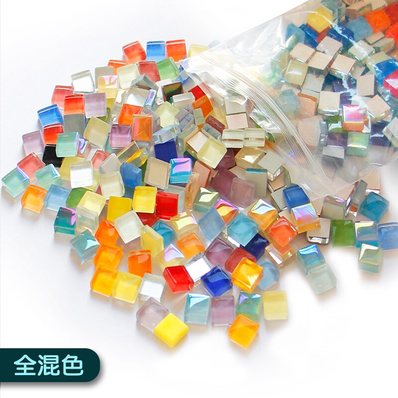 400g/1000g Crystal Glass Mosaic DIY Ceramic Tile Art Material Children's Handmade Mosaic Tile Material 1x1CM: Color mixing / 1000g