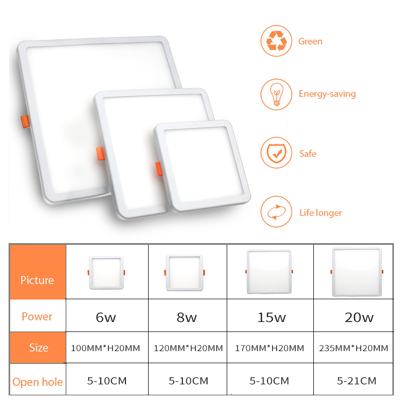 Ultrathin Surface Square LED Panel Light Recessed Kitchen Bathroom Ceiling Lamp Downlight