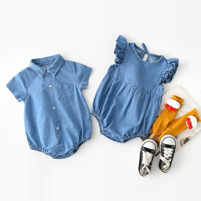 Twins Baby Girl Boy Summer Denim Shirts Clothes Jeans Newborn Bodysuits Girls Kids Children's Outfit Climbing Suit JW7330