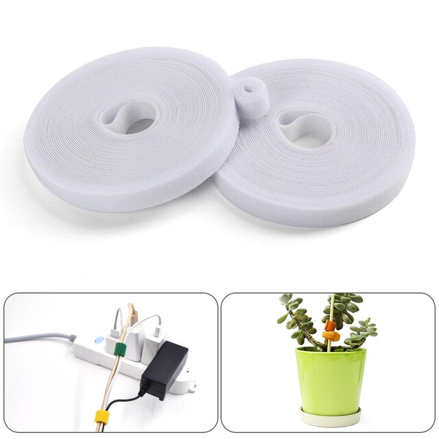 1.5 x 500cm plantebånd nylon plantebandage velcrobånd haveplanteform tape krogløkke tilbehør til støtte for bambusrør.: Hvid