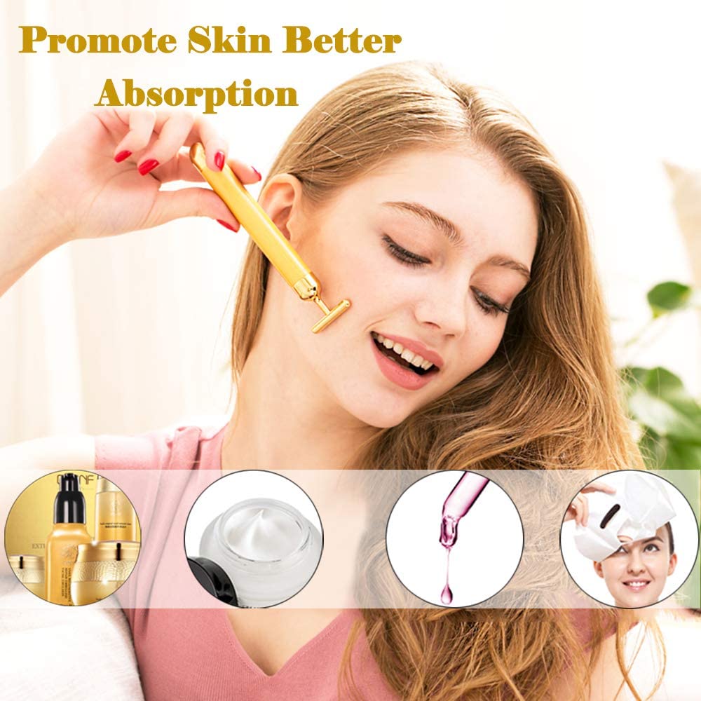 Appareil de soins de beauté multifonction, rouleau de anciers de massage facial 24k, barre d'énergie dorée 3D, masseur vibrant pour outil de beauté