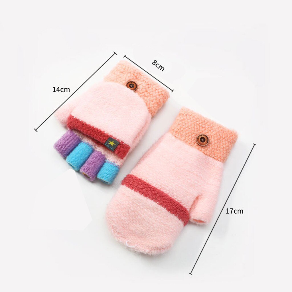 Kids Winter Handschoenen Convertible Flip Top Vingerloze Handschoenen Unisex Warme Zachte Streep Knit Mittens Kinderen L0922