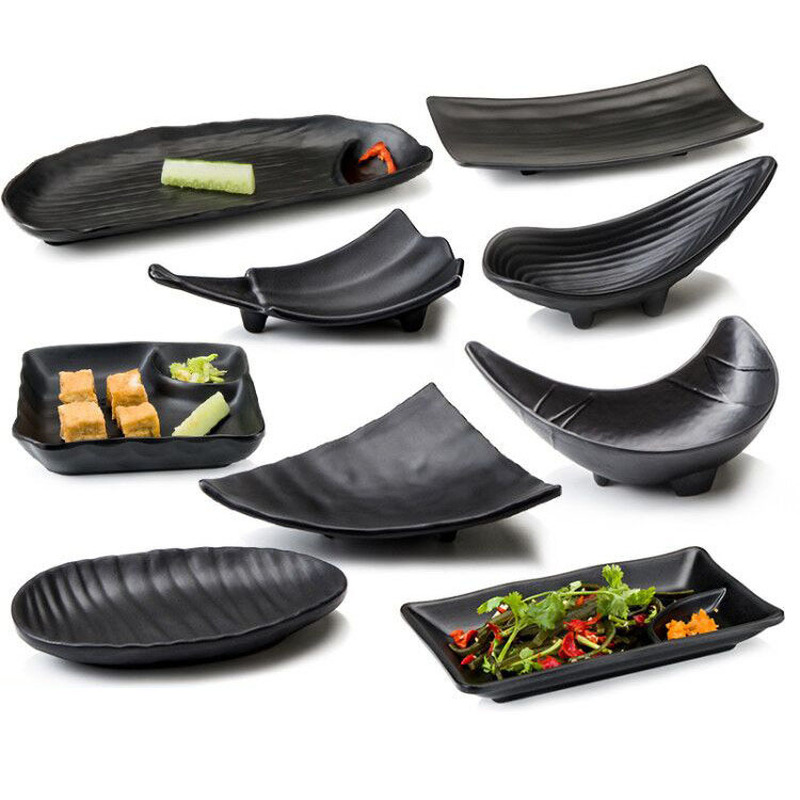 Keukengerei Set Creatieve Zwarte Food Grade Plastic Botplaat Persoonlijkheid Sushi Fruit Dessertbord Restaurant Keukenschotel