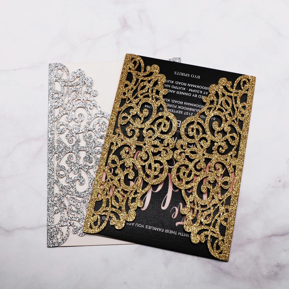 20pcs/lo Glittery Sliver Wedding Invitation Card Luxury Color Birthday Business Party Invitation Card Ceremony Invitation Cards