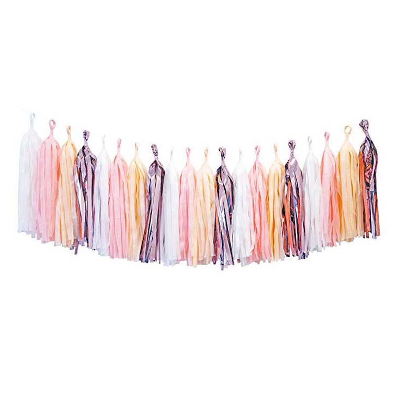 20 st silkespapper tofs krans rosa blå banderoll papper gör det själv fest krans för födelsedag baby shower bröllopsfest dekorationer