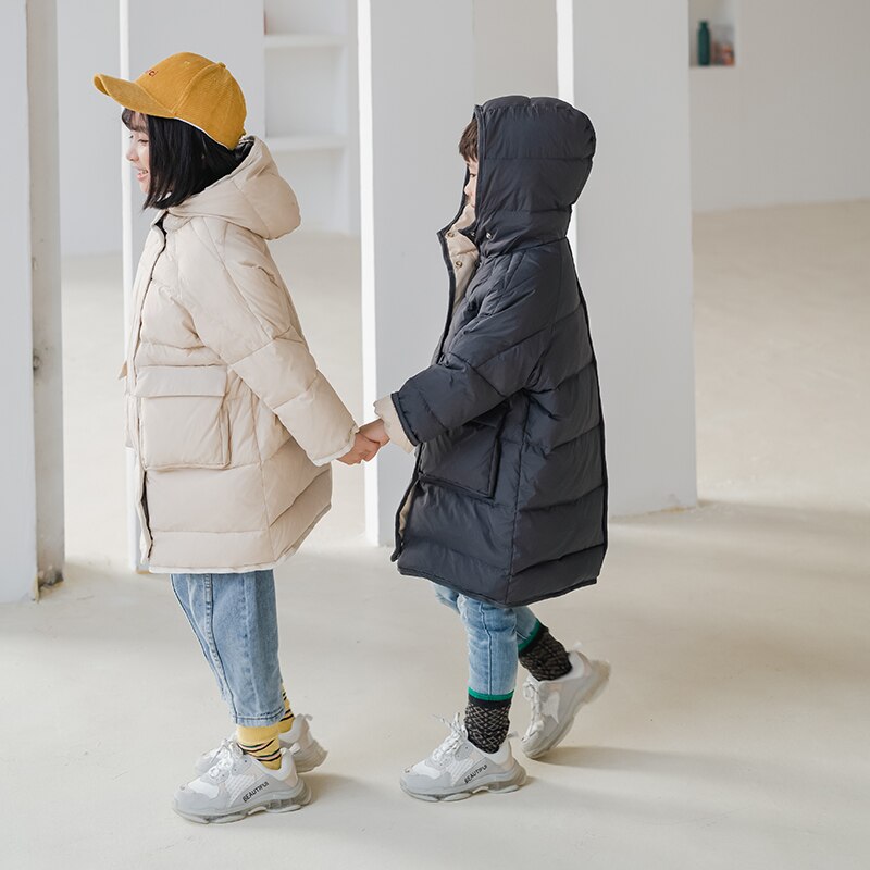 Børns vinter lang dunjakke børn 2-8 år gammel dreng pige hætte baby vintertøj tykkere varm jakke gedde