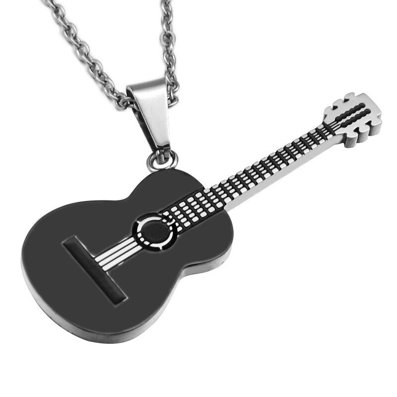 Colliers avec pendentif de guitare, Hip-hop, chaîne en acier inoxydable, bijoux musicaux à la pour femmes et hommes: Black
