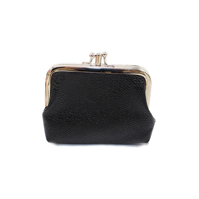 Solid Color Double Layer Ladies Short Wallet Women Coin Purse Vintage Clasp Closure Coin Pouch Change Purse: Black