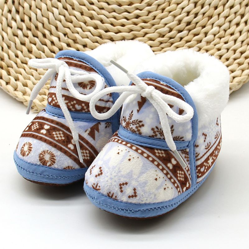 Cotton Padded Infant Baby Boys Girls Soft Boots Cute Baby Shoes Spring Warm Soft Baby Retro Printing Shoes 6-12M
