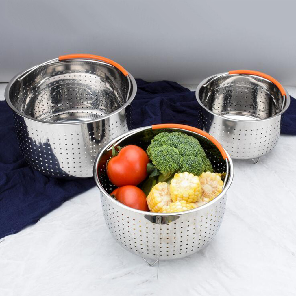 Steamer Basket for Accessories 6 Qt metal Steam Insert with Premium Handle for Pressure Cookers, Food Steamer, Silver