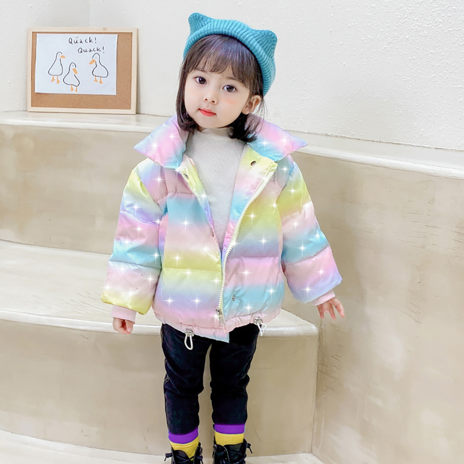 Roupas da menina do bebê 2-8 anos de idade inverno acolchoado jaqueta quente jaqueta moda das crianças gola alta jaqueta meninas colorido