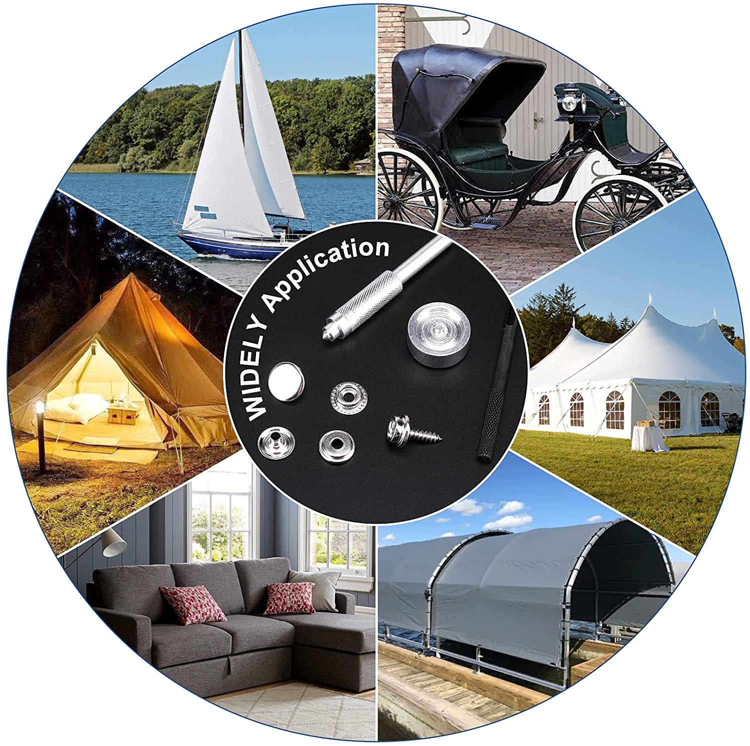 323 Piece Canvas Snap Kit Marine Grade Stainless Steel for DIY Cover Canvas Snap Kit with Material Hole Punch and Setting Tools