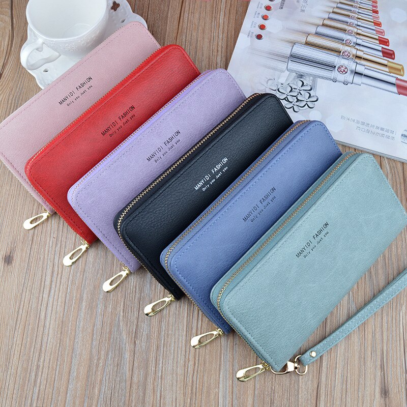Large Capacity Women's Long Soft Leather Wallet Zipper Clutch Ladies Simple Retro Mother Mobile Phone Bag Standard Wallets