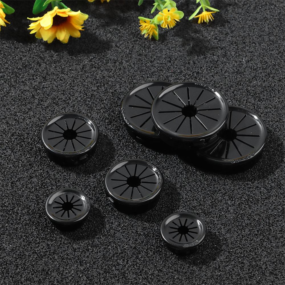 Couvercle de trou de fil de table de bureau, œillet de câble, plastique en nylon noir, forme de pétale, bouchon anti-poussière d'ordinateur, 16mm, 19mm, 22mm, 25mm, 28mm, 35mm, 38mm, 10 pièces