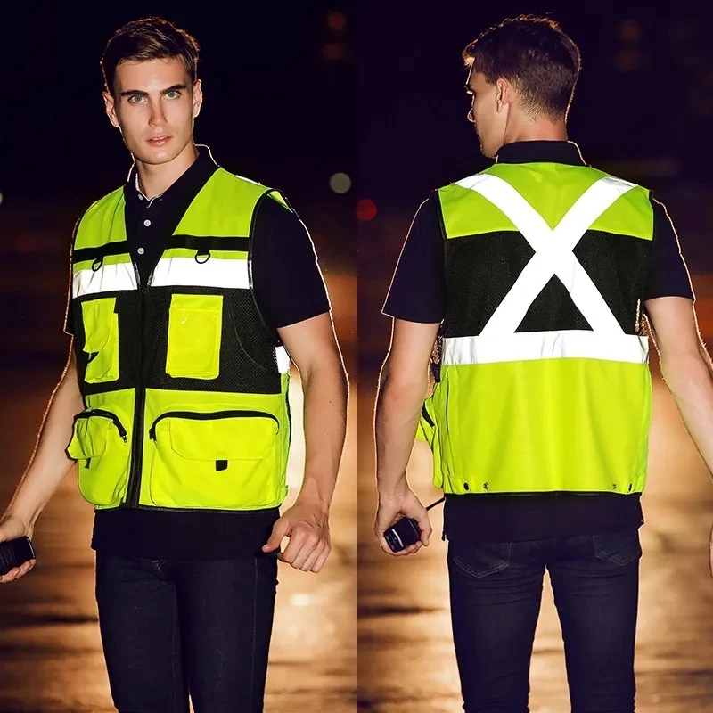 Chaleco reflectante de seguridad de alta visibilidad, ropa de trabajo para trabajadores de la construcción con bolsillo grande, ropa reflectante para ciclismo y motocicleta