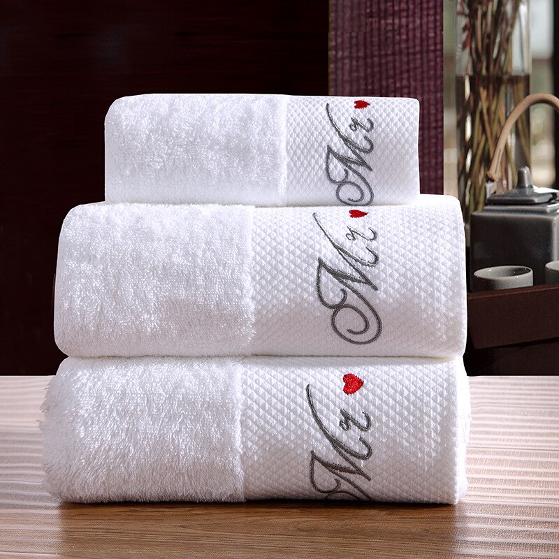 Cotton Bath Towels White Embroidery Star Hotel Luxury Bath Towel Sets Soft Face Towel Strong Water Absorbent Household Bathroom: Design 3 / 35x75cm