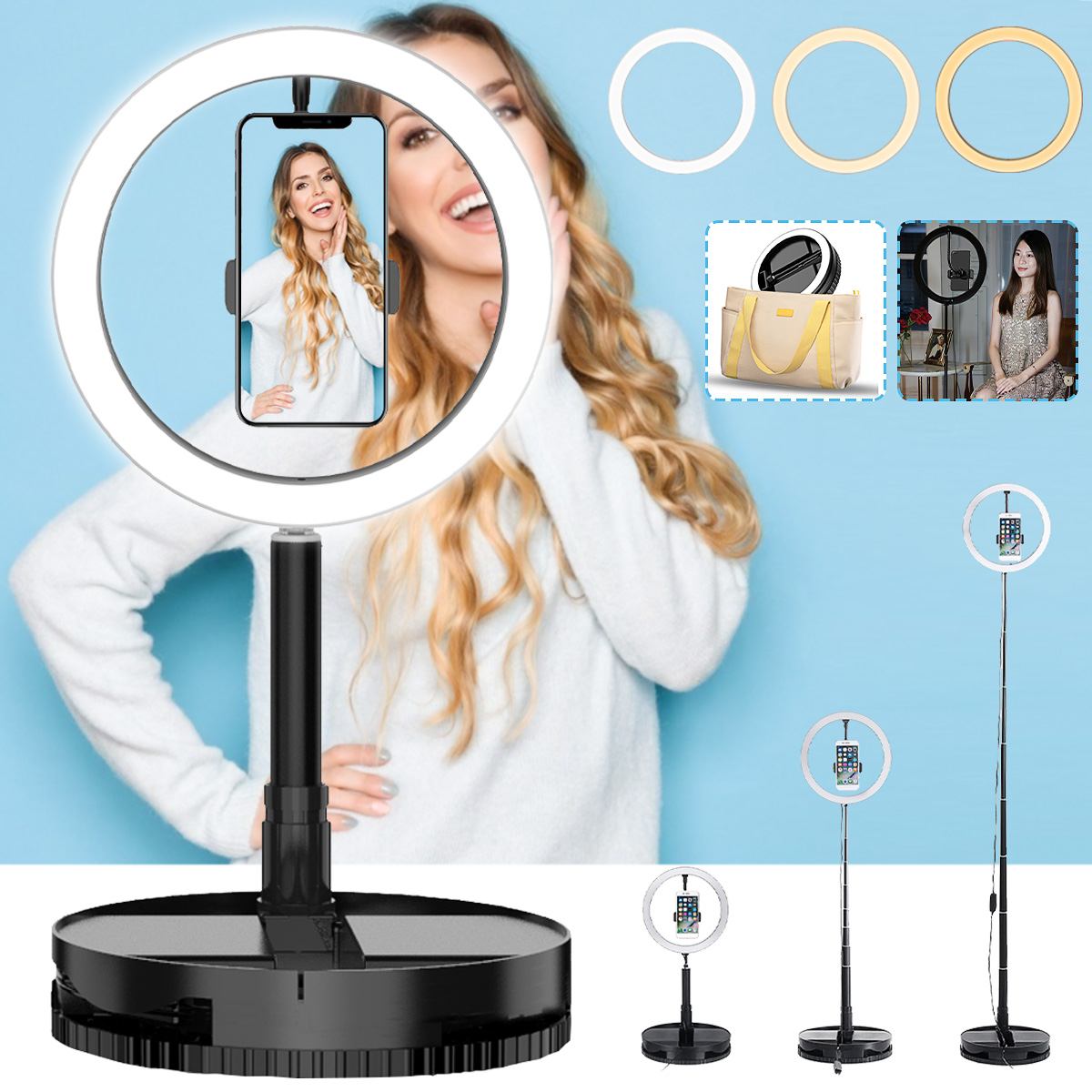 10inch Ring Light Stepless 50-168cm 160LED 26cm Selfie Fill Light Cold Warm Shadowless Lighting Dimmable Ring aro de luz