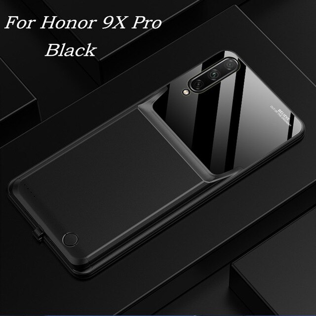 Acculader Gevallen Voor Huawei Honor 9X Pro Extended Telefoon Power Case 6000Mah Slim Backup Power Bank Pack Opladen cover Case: Black