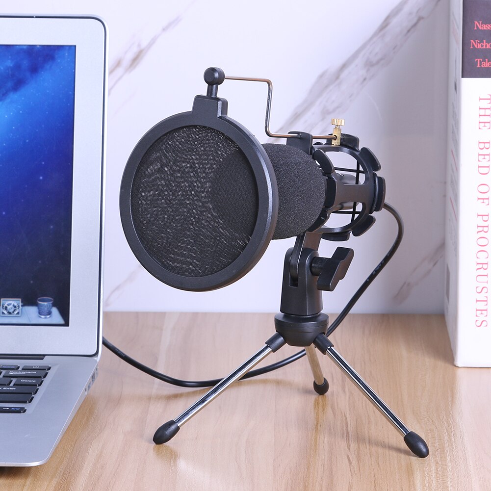Deskop-Soporte de trípode para teléfono PC micrófono de condensador de 3,5mm con filtro Pop para chatear, videojuegos, grabación de Podcast