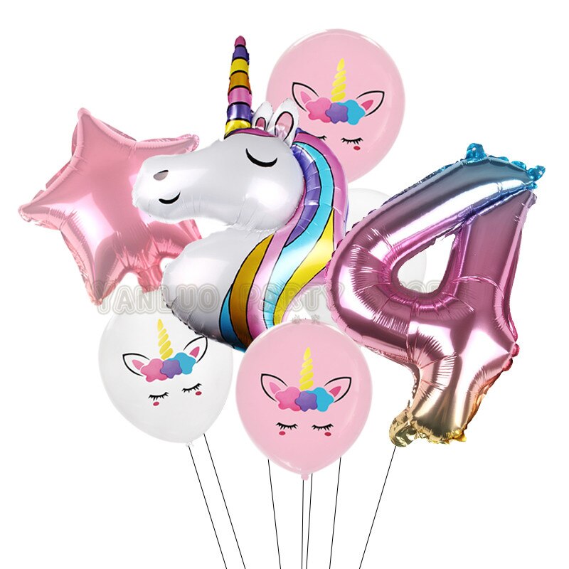 7 stk/parti regnbue enhjørning fest ballonger enhjørning bursdag dekorasjon nummer ballong barnebursdag fest baby dusj dekor globos: 4