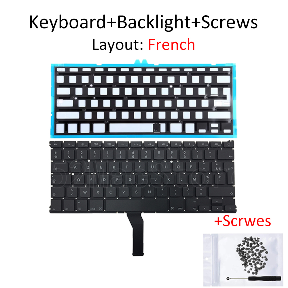 teclado francés para ordenador portátil A1369 para Apple Macbook Air 13 "A1369 A1466 teclado AZERTY francés + retroiluminación año: Blanco