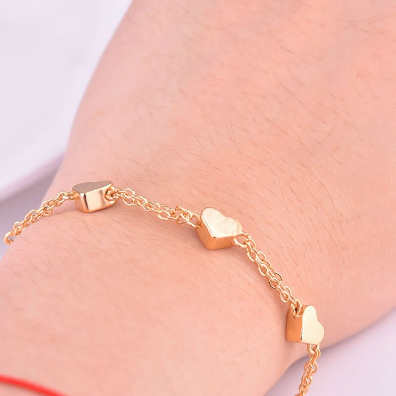 Frauen Baby Mädchen Armbänder Gold Farbe Herz-förmigen Glück Perlen Kette Schmuck