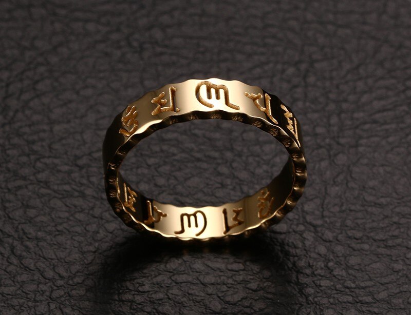 Om Mani Padme Hum Ring 5mm Herre - Guldfarvet Rustfrit Stål Smykke