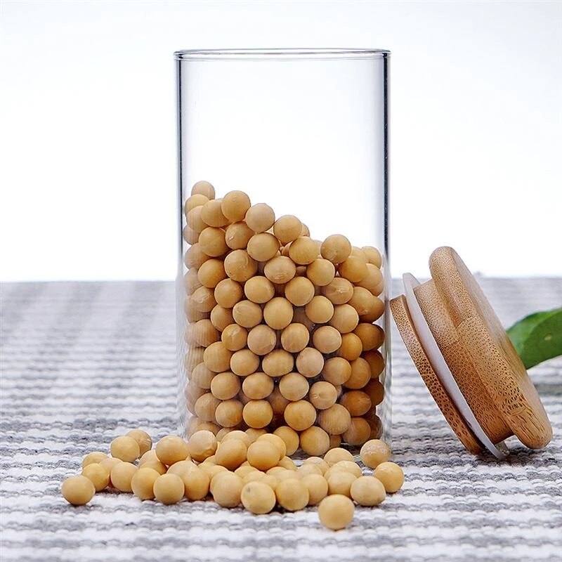 1PCS Transparent Container Candy Jar Spices Glass Glass Jars With Wood Lids Cookie Jar Kitchen Jars And Lids Sealed Canister