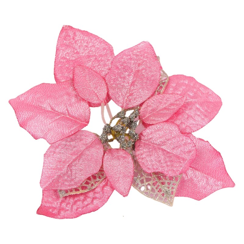 15 sztuk sztuczne świąteczne kwiaty dekoracje bożonarodzeniowe ozdoby choinkowe brokatowe złote/srebrny z klipsami upuszczać statek