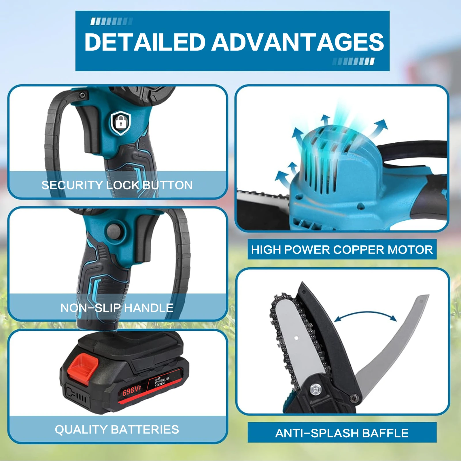 Mini motosierra eléctrica recargable de mano, motosierra de poda para carpintería, herramienta inalámbrica de corte de 4/6 pulgadas