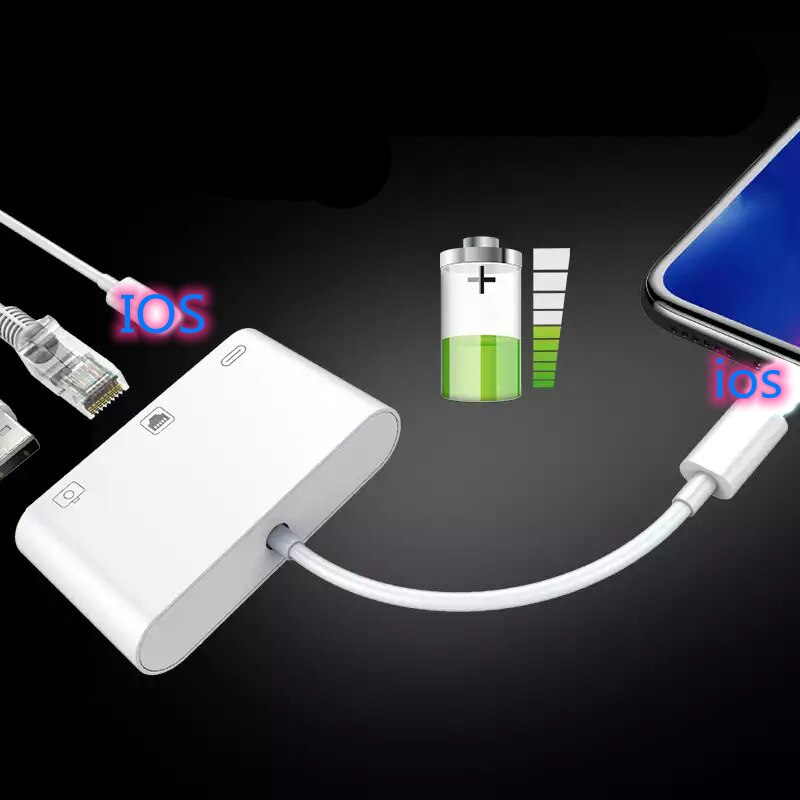 For Lightning to LAN 100Mbps Ethernet RJ45 Adapter OTG USB Camera Reader For iPhone/iPad Adapter connector Support IOS 15