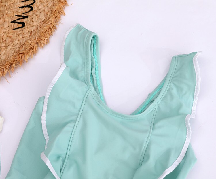 Girls Swimsuit One Piece Swimwear 2-6 Years Girls Summer One Piece Beachwear Green Ruffle Swimsuit Children Swimwear 1096