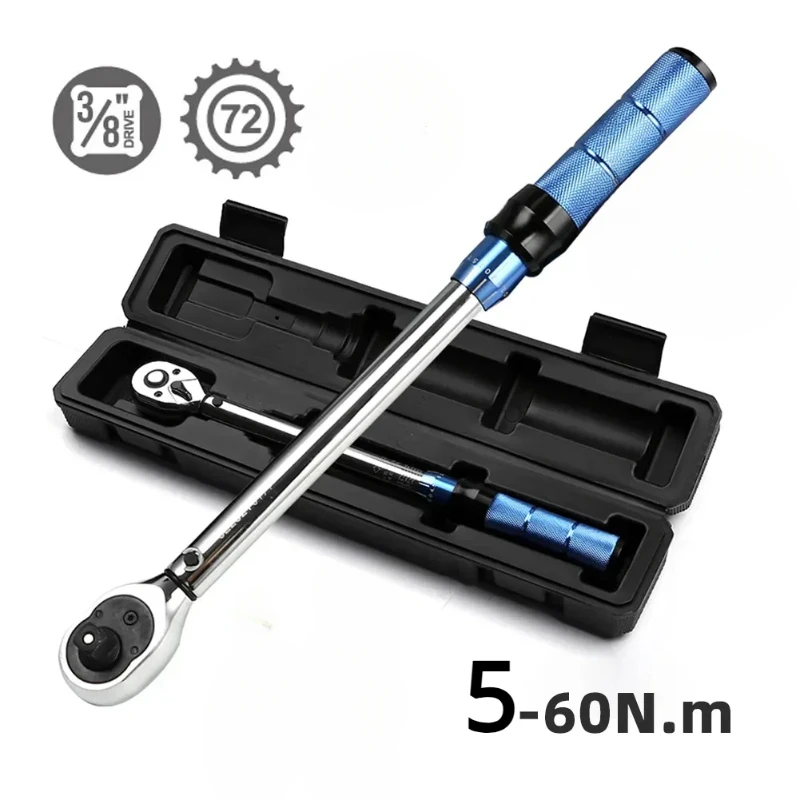 Klucz dynamometryczny 5-60N.m Klucz dynamometryczny z napędem kwadratowym 3/8 cala ±3% Klucz dynamometryczny z ustawionym momentem obrotowym narzędzia i adaptery robić naprawy motocykli i samochodów