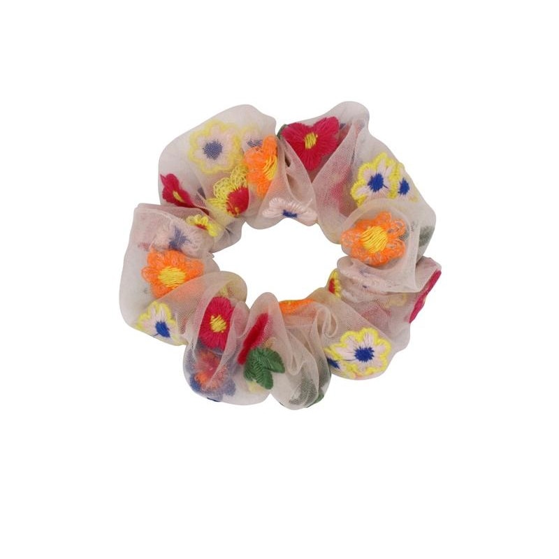 Xiaoboacc scrunchies korea zomer borduurwerk bloemen hoofdband haarkoord
