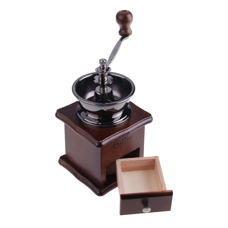 Klassieke Houten Mini Koffiemolen Handleiding Rvs Retro Koffie Spice Mill Met Hoogwaardige Porselein Beweging