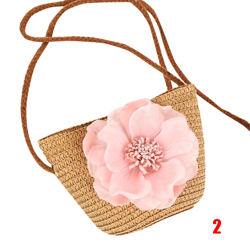 Women Girls Straw Sun Hat + Cute Flower Straw Shoulder Bag Set Summer Beach Kit -B5: 2