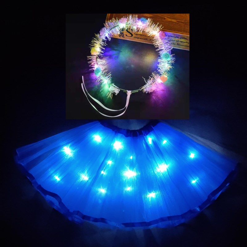 Light LED Girl Kids Clothes Tutu Skirt Princess Party Tutus Child Ballet Dance Christmas sky blue With garland
