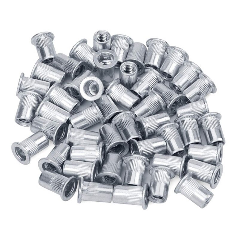 50Pcs M3 M4 M5 M6 M8 M10 M12 Zinc Plated Carbon Steel Knurled Nuts Rivnut Flat Head Threaded