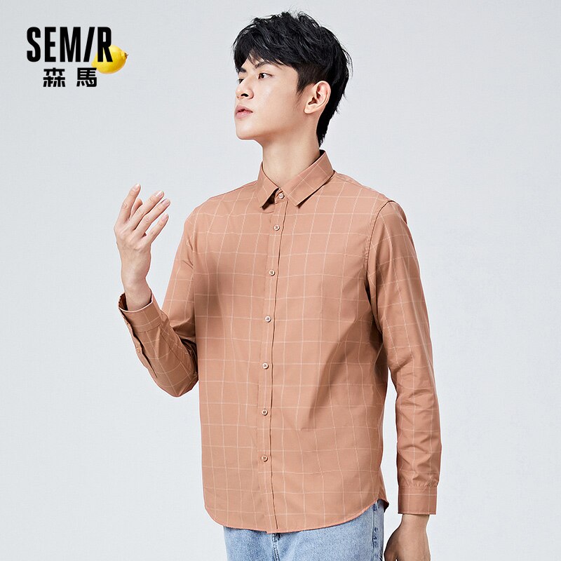 SEMIR Long Sleeve Shirt Men Contrast Color Plaid Lapel Shirts Men'S Spring Clothes For Inner And Outer Wear