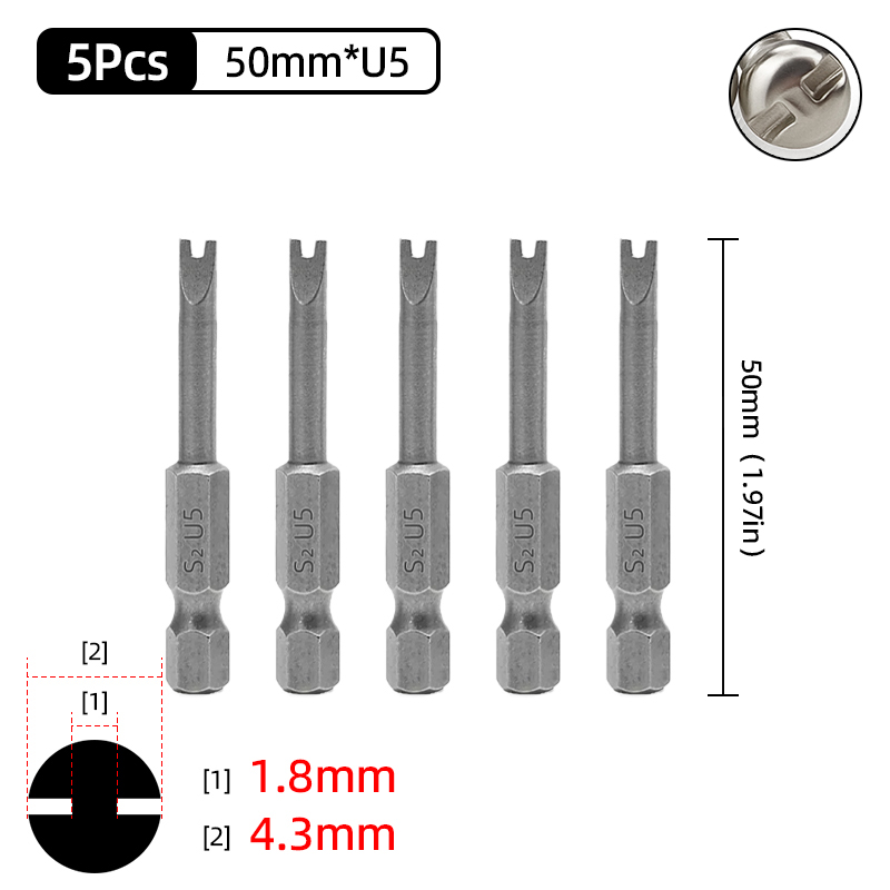 Magnetisk u-formad skruvmejselbitssats 1/4 " insex  s2 stål 50mm u4 u5 u6 u7 u8 u- typ skruvmejselbits spärrnyckel handverktyg: Reste sig