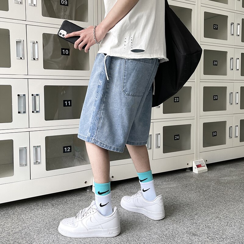 Men's Summer Denim Shorts Straight Large Size Loose Overalls Five-Point Pants Cotton Stretch pants