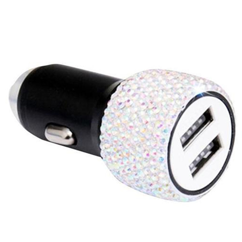 Dual USB Port Fast Charging Car Charger Safety Hammer To Help Break Windows In Emergencies With Bling Rhinestones Crystal: Color  car charger