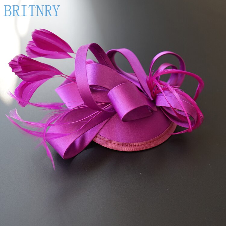 BRITNRY Wedding Hat 9 Colors Satin Feather Hairpin Bridal Hat Wedding Party Evening Vintage Fascinator Hats