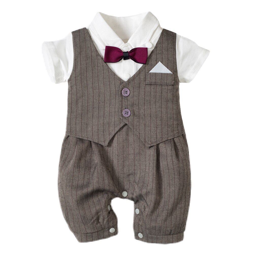 niemowlę romper ubrania dla chłopca z muszką ubrania dla dżentelmenów z krótkim rękawem niemowlę chłopiec urodziny kamizelka w paski kostium: 3M