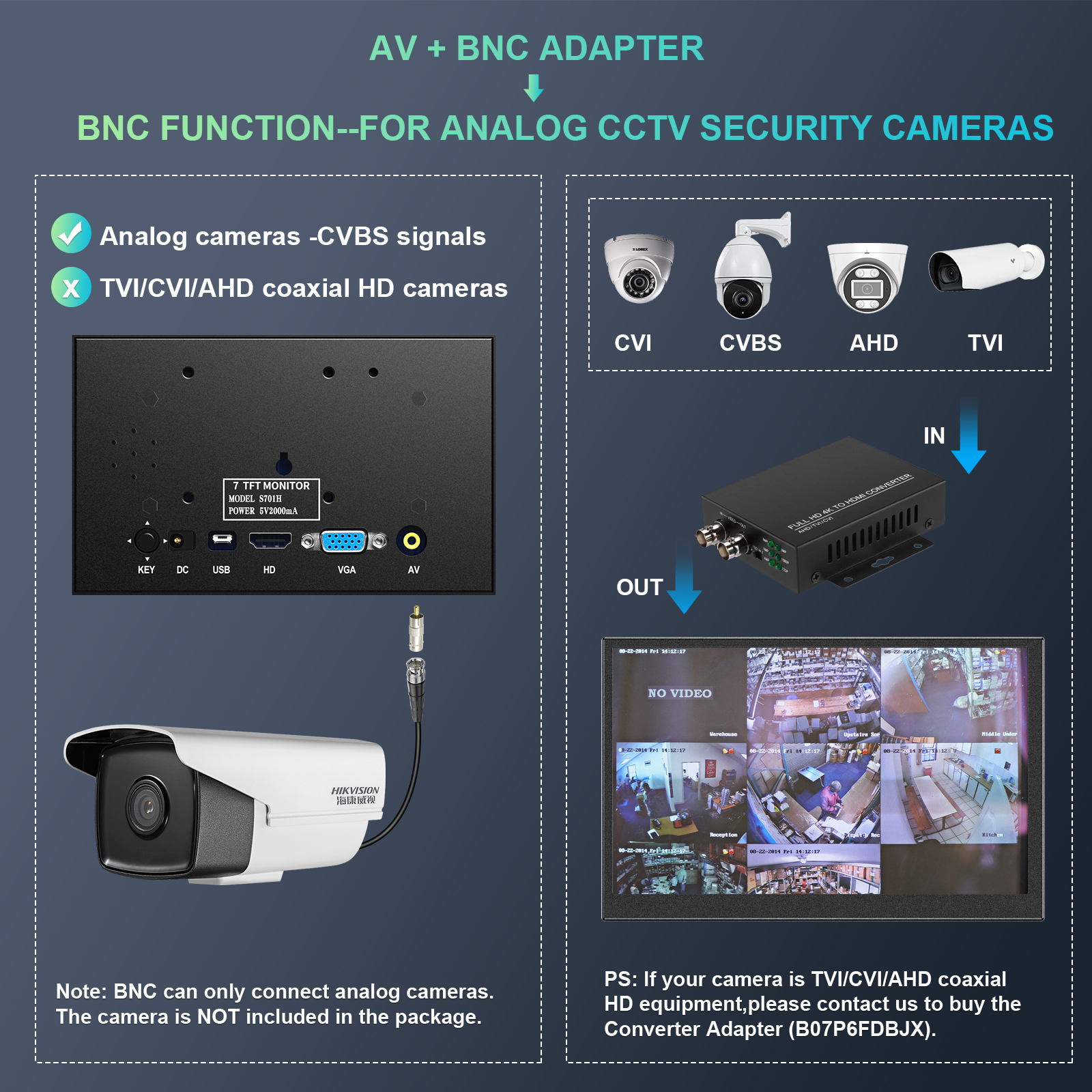 Miktver S701H custodia in metallo 7 pollici Mini TFT VGA schermo HD 1024x600 vista posteriore per auto Monitor HDMI ingresso Video AV 5V/2A alimentazione USB